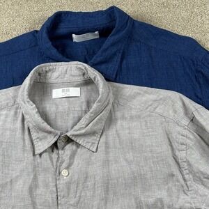 Uniqlo Shirt Mens XXL Blue Gray Linen Preppy Coastal Summer Casual Lot Of 2